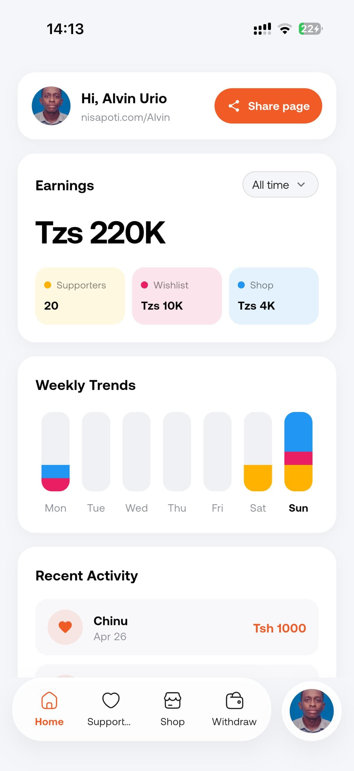 Nisapoti mobile app dashboard preview